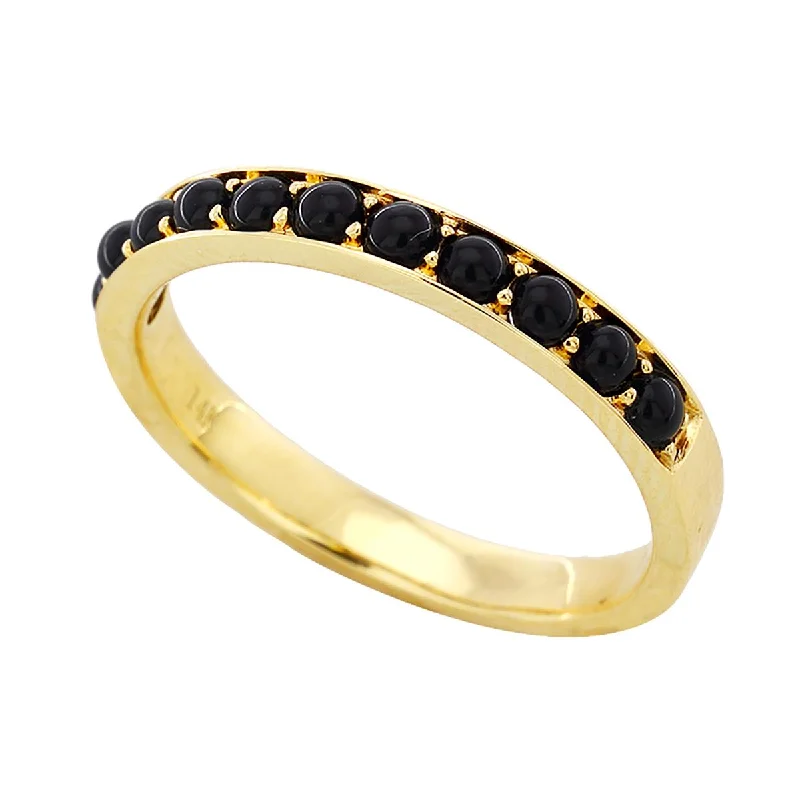 Trendy Silver Rings For Casual Fashion-YELLOW GOLD FASHION RING WITH 11 BLACK ONYX GEMSTONES