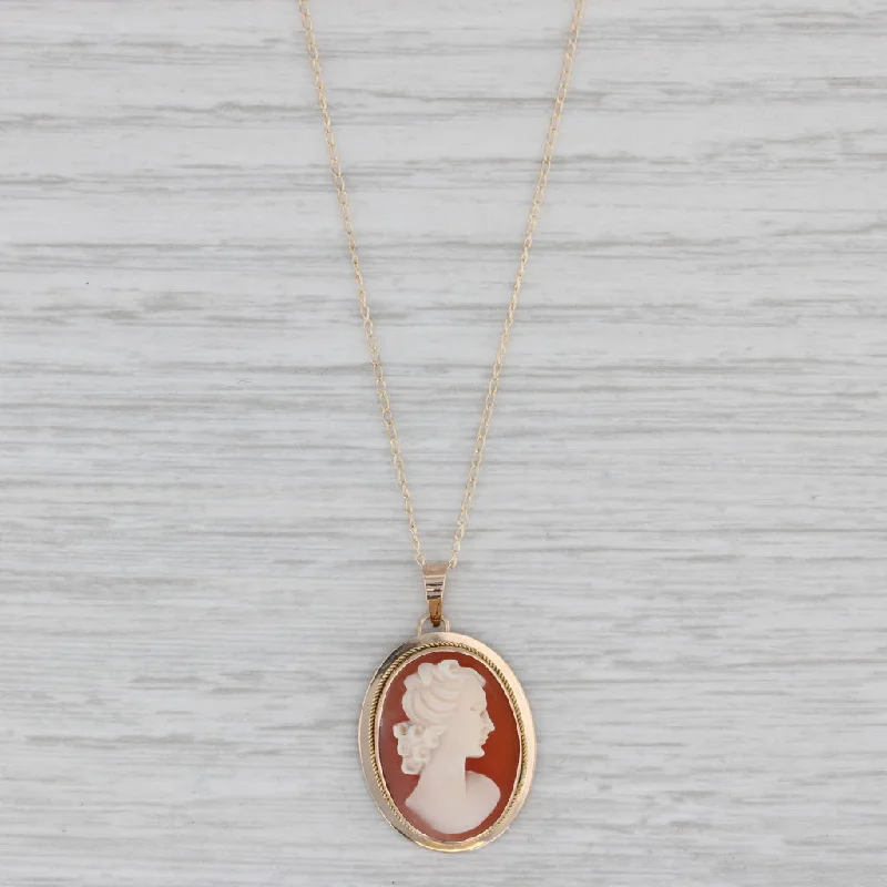 Elegant Sapphire Necklaces For Special Occasions-Carved Shell Cameo Pendant Necklace 14k Yellow Gold 18" Curb Chain