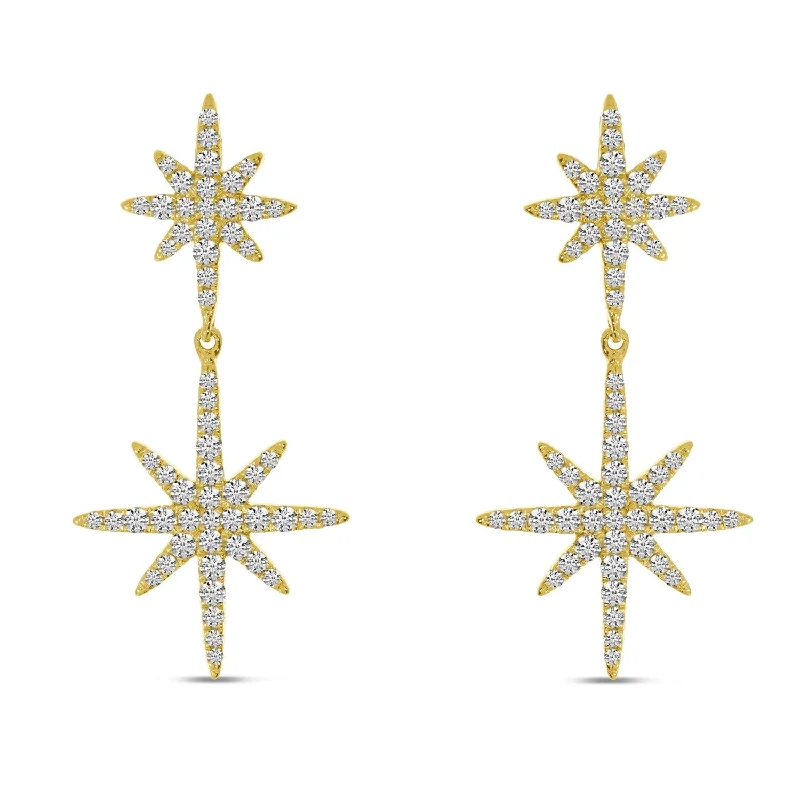 Lightweight Dangle Earrings For Comfortable Wear-DIAMOND DOUBLE STARBURST EARRINGS E10428