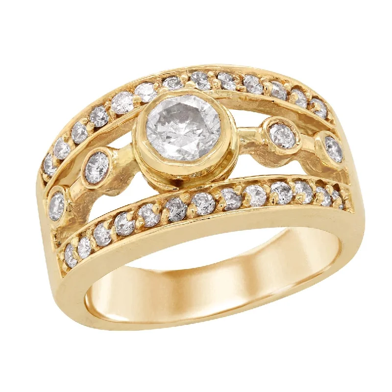 Stylish Engagement Rings For Fashionable Brides-YELLOW GOLD FASHION RING WITH SPLIT SHANK AND DIAMONDS, 1 5/8 CT TW