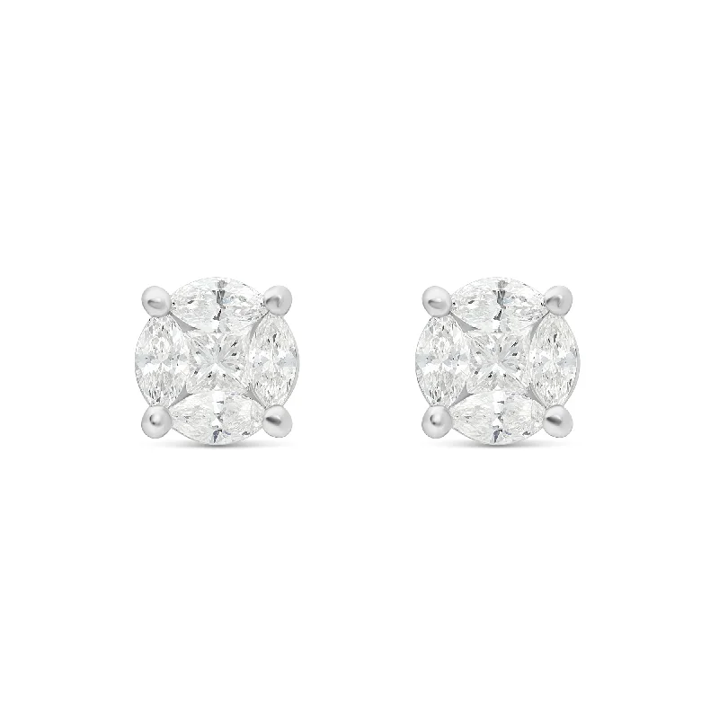 Large Statement Earrings For Parties-10K Gold Marquise Diamond Stud Earrings