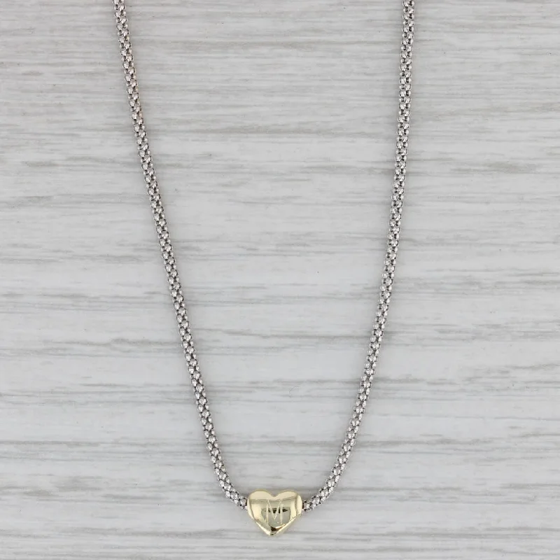 Elegant Wedding Necklaces For Bride-Engraved Initial M Small Heart Pendant Necklace 14k Gold 17" Popcorn Chain