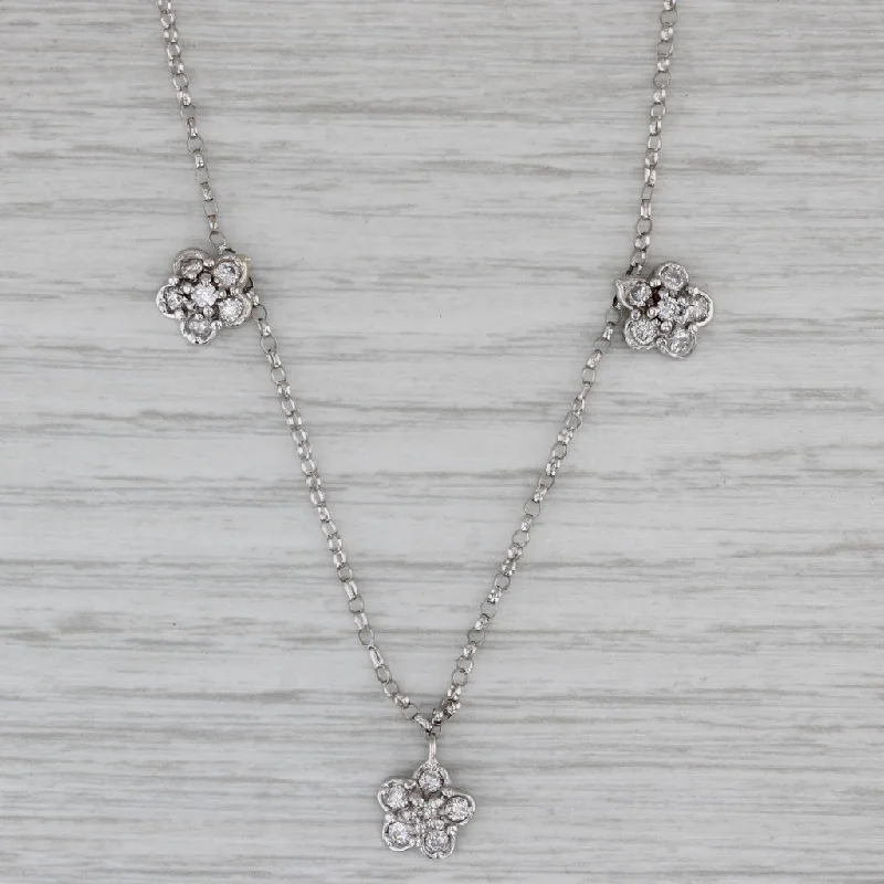 Unique Amethyst Necklaces For Special Moments-0.50ctw Diamond Flower Station Necklace 14k White Gold 16" Rolo Chain