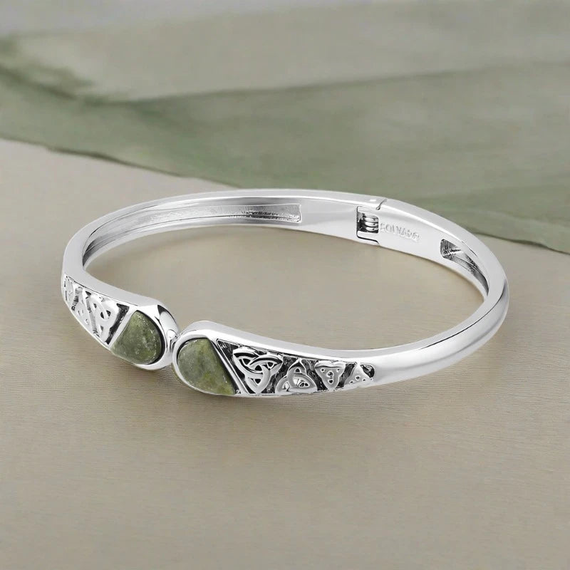 Bangles For Special Events-Connemara Marble Trinity Knot Hinged Bangle