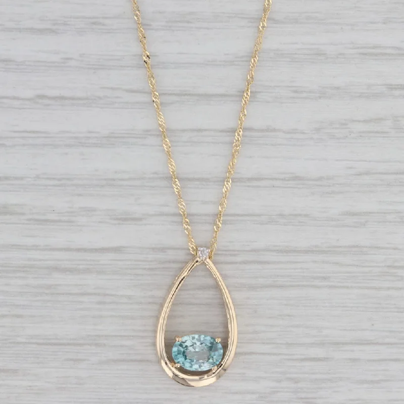 Fashionable Necklaces For Elegant Fashion-2.20ct Blue Zircon Solitaire Pendant Necklace 14k Gold 18" Singapore Chain