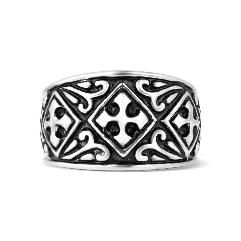 Trendy Silver Rings For Casual Fashion-Sterling Silver Maltese Cross Ring / SSR0109