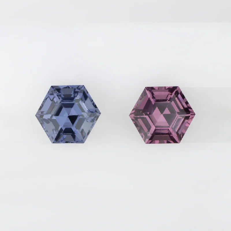 Gold Plated Earrings For Sensitive Ears-SPINEL MATCHING PAIR STUD EARRINGS TWO TONE PINK BLUE HEXAGON SHAPE CUT 1.19ct