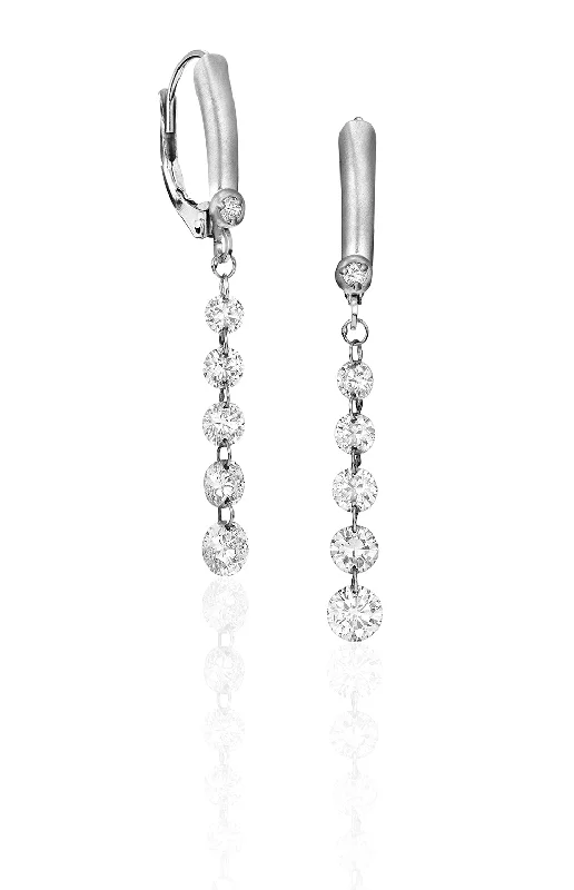 High-End Earrings For Elegant Occasions-LEVER BACK WITH 5 GRADUATED PIERCED DIAMOND DANGLE EARRINGS E9902W