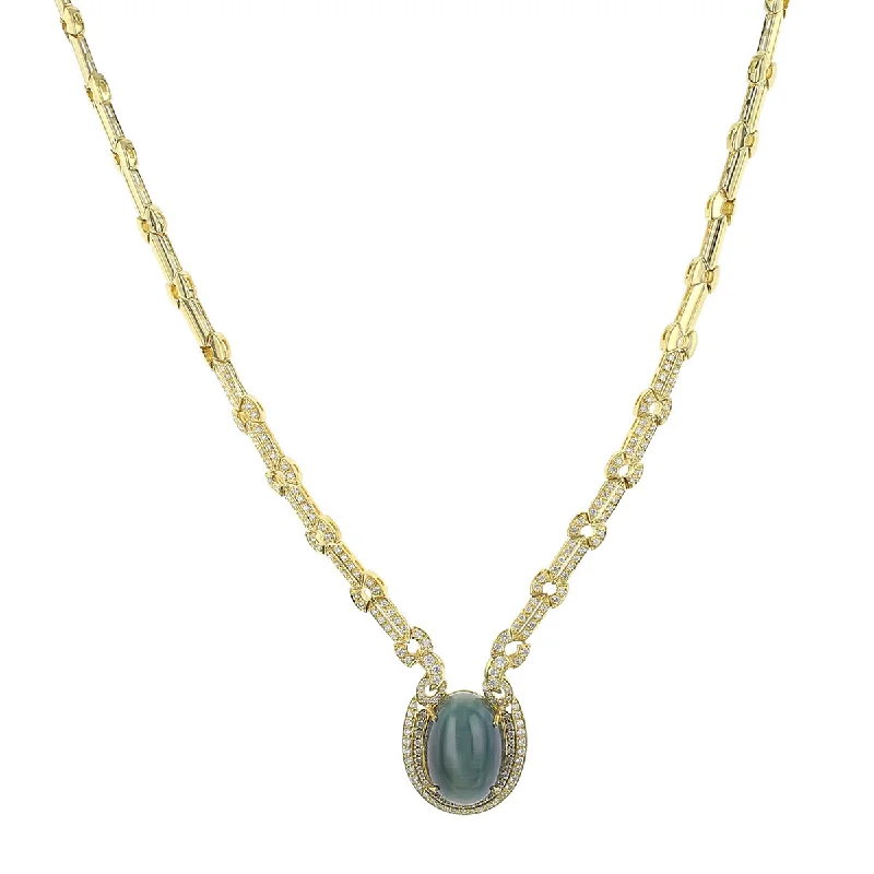 Beautiful Necklaces For Birthday Gifts-18K Gold Cat's Eye Tourmaline and Diamond Halo Necklace