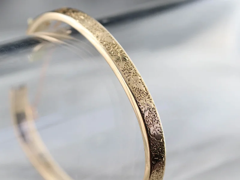 Antique Bangles Online-Antique Etched Gold Bangle Bracelet