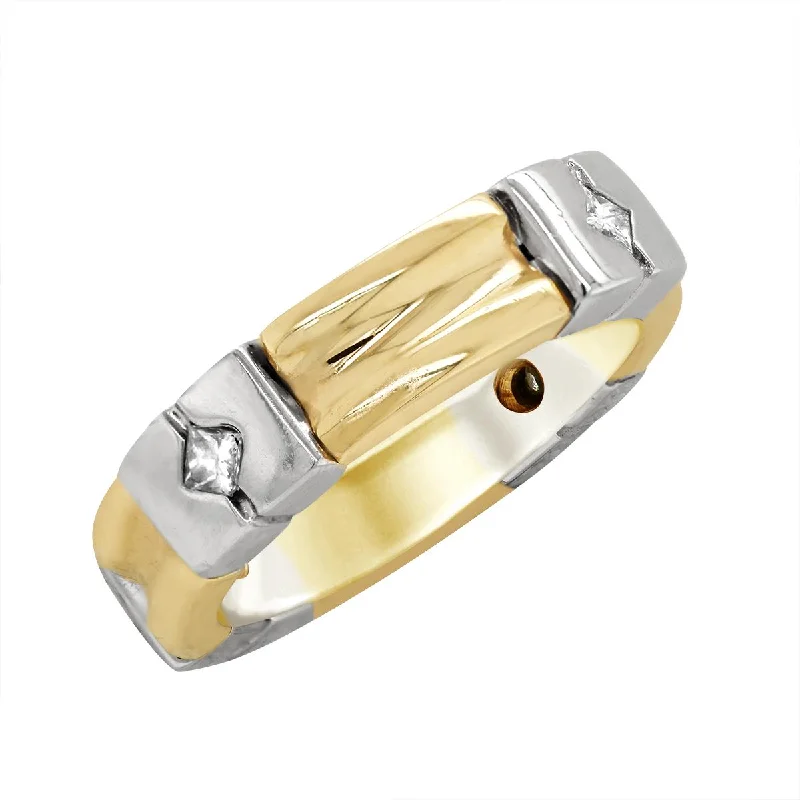 Colorful Gemstone Rings For Fun Style-TWO-TONE GOLD MENS RING WITH PRINCESS CUT DIAMONDS, 3/8 CT TW