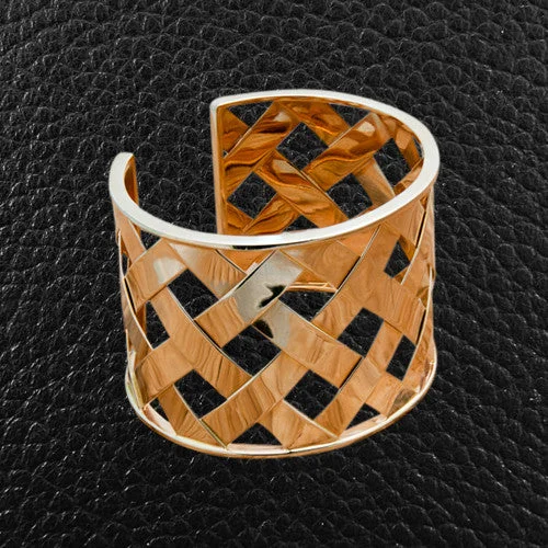 Gold Bracelets For Women-Basketweave Cuff Bracelet