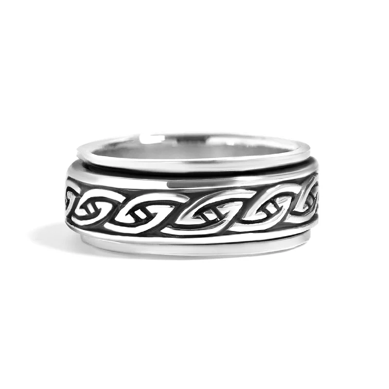 Modern Titanium Rings For Everyday Wear-Sterling Silver Celtic Knot Spinner Ring / SSR0033