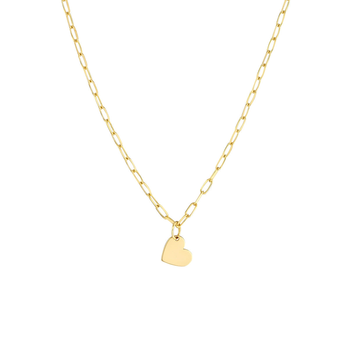 Chunky Gold Necklaces For Statement Look-14K Yellow Gold Dangle Heart Paperclip Necklace