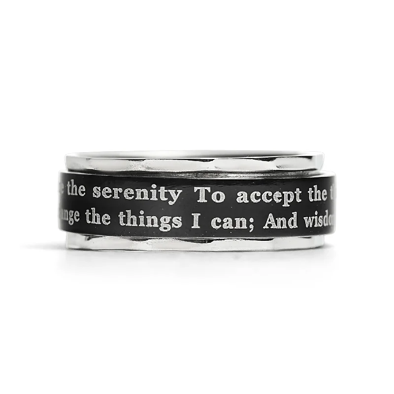 Fashionable Gemstone Rings For Elegant Style-Highly Polished Stainless Steel Serenity Prayer Spinner Center Ring / SRJ1008