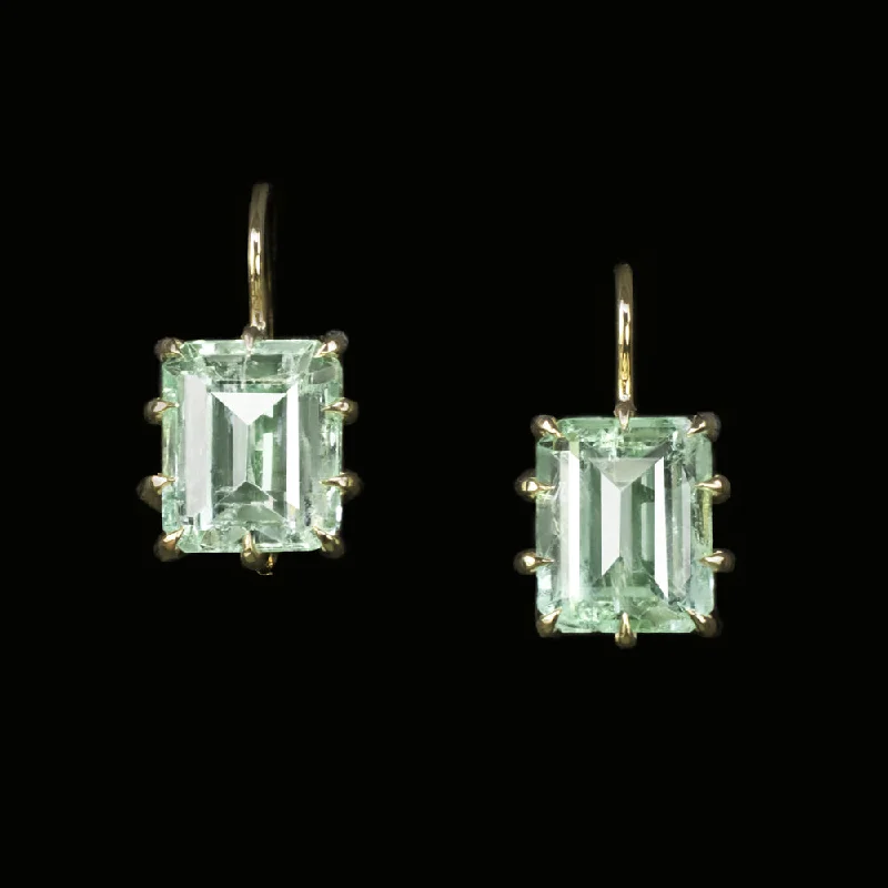 Custom Earrings For Trendy Gifts-NATURAL EMERALD DROP EARRINGS 14k YELLOW GOLD DANGLE CLASSIC MINT GREEN 5.67ct