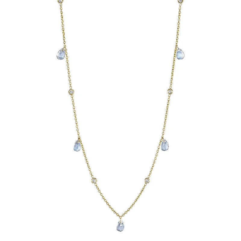 Long Gold Necklaces For Bold Style-18K Diamond and Pear Shape Moonstone Cabochon Necklace