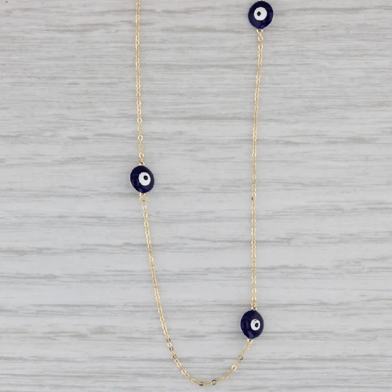 Handcrafted Beaded Necklaces For Custom Gifts-Round Glass Station Necklace 14k Yellow Gold Cable Chain Eye Pattern 18"