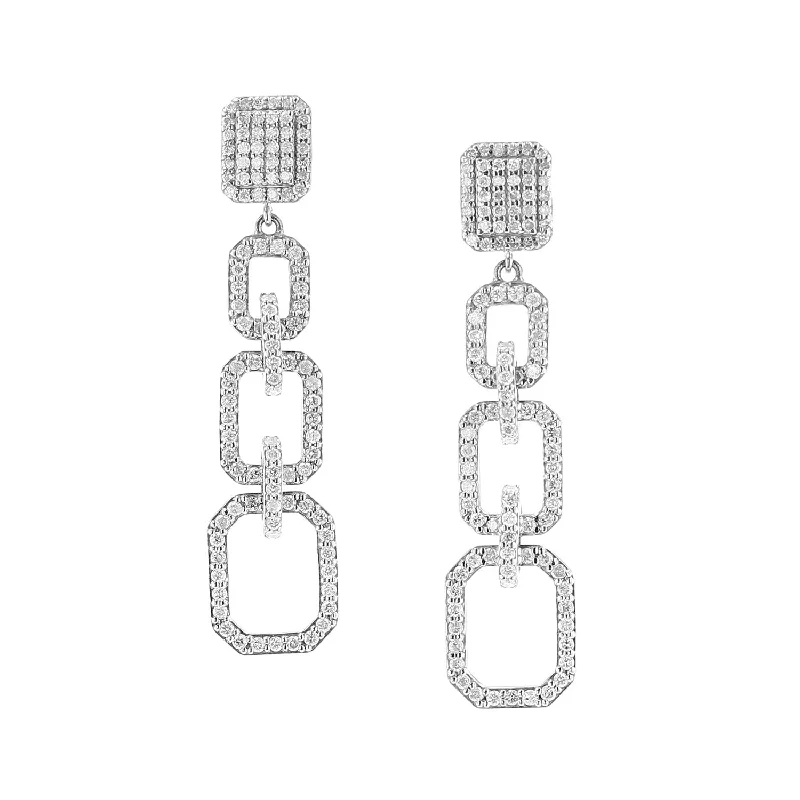 Eco-Friendly Earrings For Sensitive Skin-Diamond Shield and Geometric Link Drop Earrings  E000504M