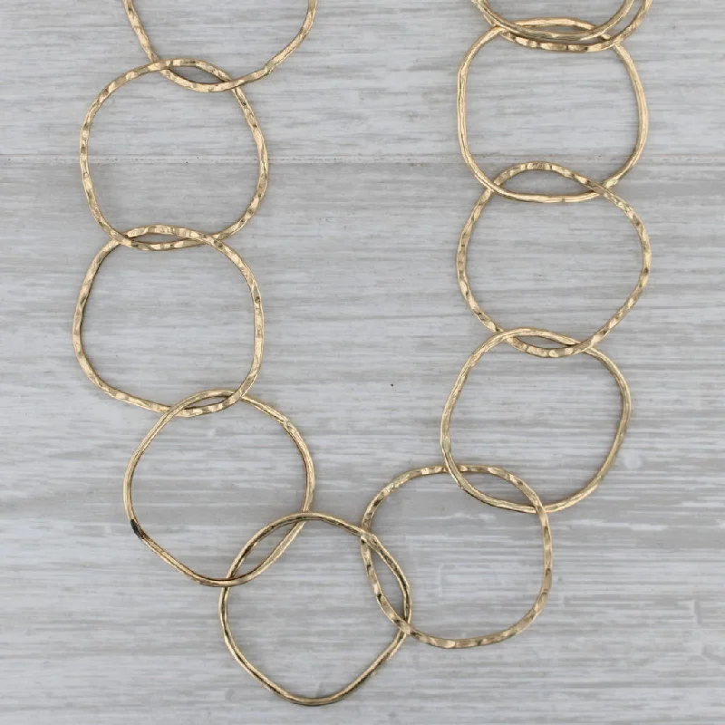 Affordable Diamond Necklaces-Circle Link Bangle Statement Necklace 14k Yellow Gold 27" 31.5mm