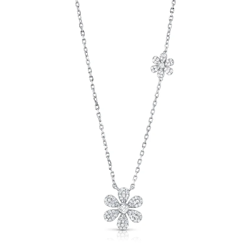 Customizable Bar Necklaces For Personal Gifts-DOUBLE SWEET DAISY NECKLACE, SILVER