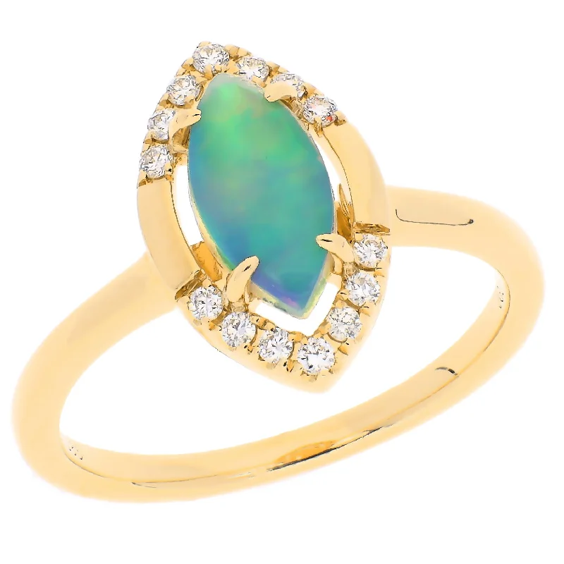 Elegant Vintage Rings For Formal Events-14K Yellow Gold Opal & Diamond Ring