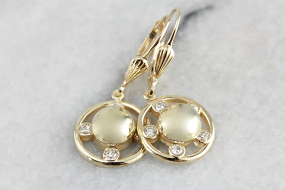 Customizable Earrings For Personalized Jewelry-Vintage Diamond Drop Earrings, Versatile and Lovely Drops with Modernist Flair, Polished Yellow Gold