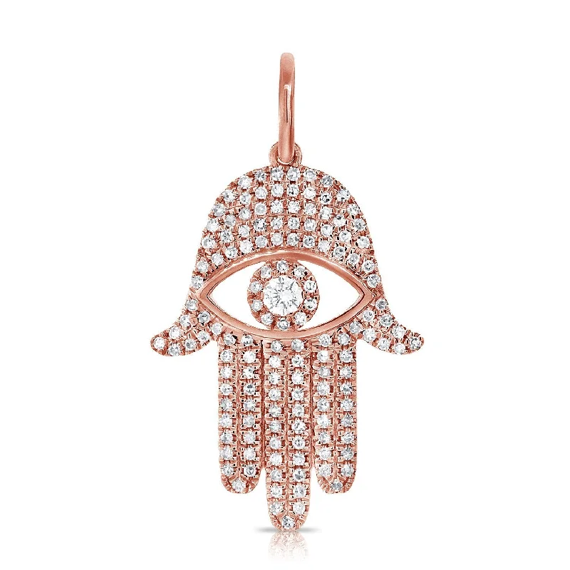 Handcrafted Beaded Necklaces For Custom Gifts-14K Rose Diamond Evil Eye X-Large Hamsa Pendant