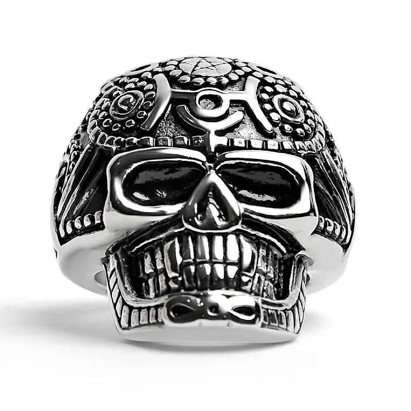 Customizable Friendship Rings-Detailed Skull Stainless Steel Ring / SCR4042