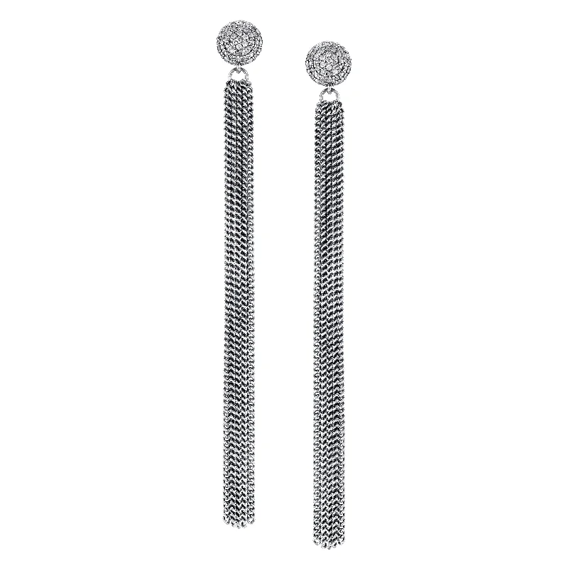 Bridal Earrings For Destination Weddings-Shoulder Grazing Fringe and Diamond Earrings  E0000038