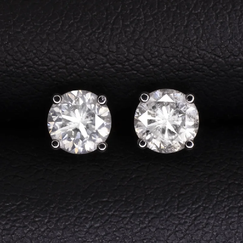 Adjustable Earrings For Comfort Fit-1.18c VERY GOOD CUT NATURAL DIAMOND STUD EARRINGS 14k WHITE GOLD ROUND BRILLIANT