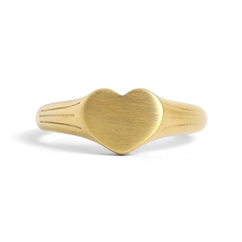 Custom Ring Designs For Brides and Grooms-18K Gold PVD Stainless Steel Blank Engravable Heart Signet Ring / ESR0004