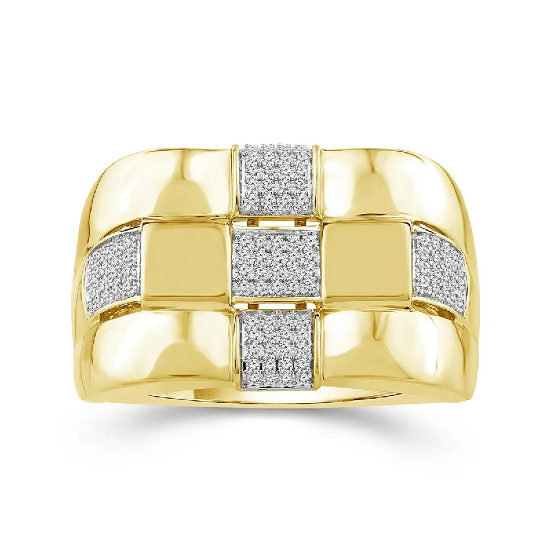 Stylish Cocktail Rings For Special Occasions-MEN'S MODERN YELLOW GOLD FASHION RING WITH SQUARE SHAPED DIAMOND CLUSTERS, 1/4 CT TW