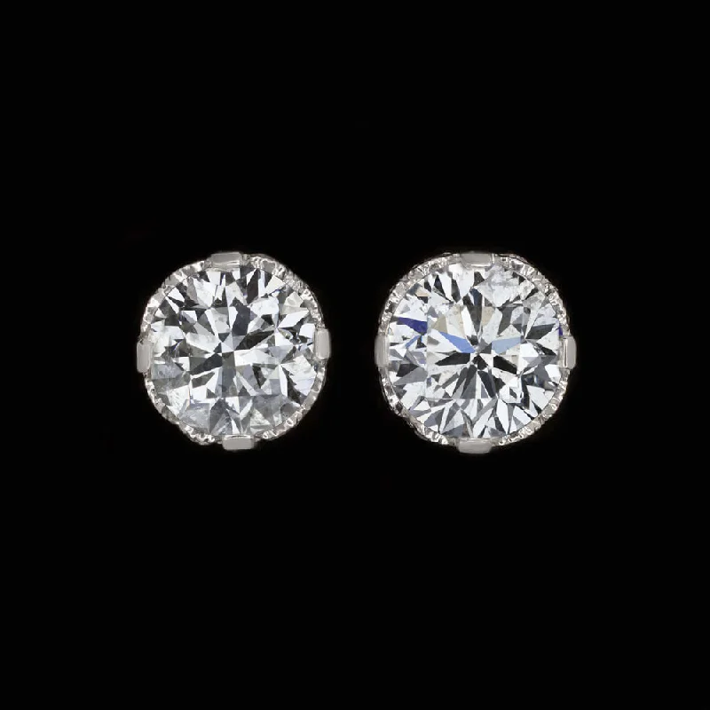 Unique Gold Earrings For Gifting-0.83ct VERY GOOD ROUND CUT DIAMOND STUD EARRINGS VINTAGE STYLE HIDDEN HALO 3/4ct