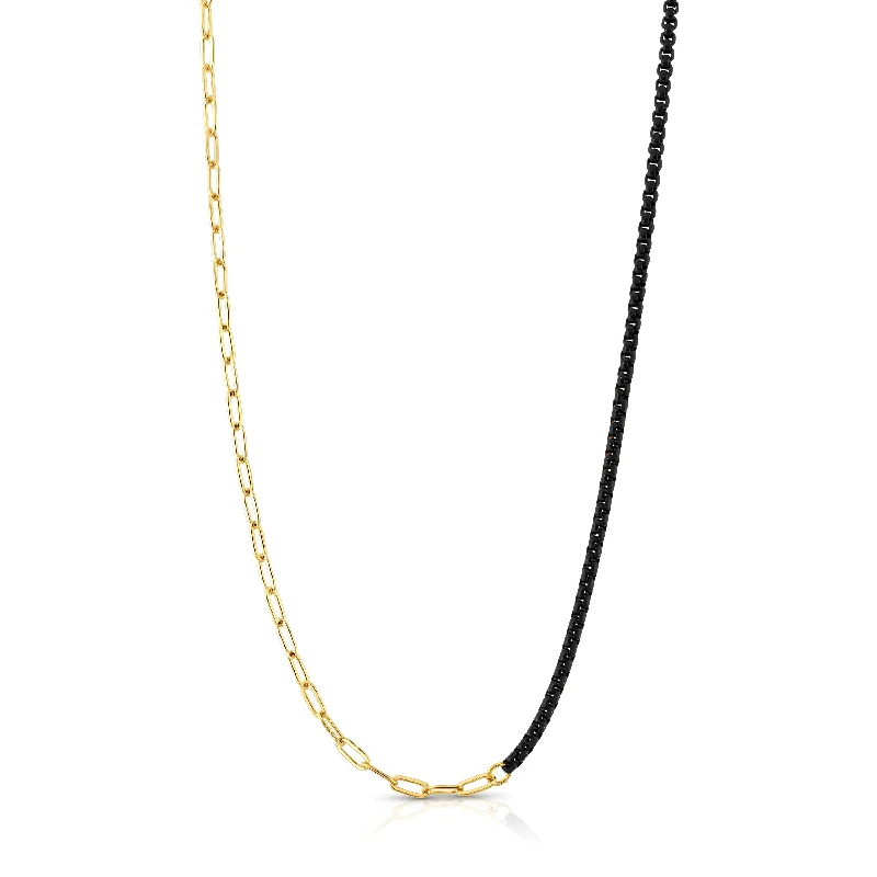 Custom Gold Necklaces For Anniversary Gifts-HALF & HALF ENAMEL PAPERCLIP NECKLACE, BLACK