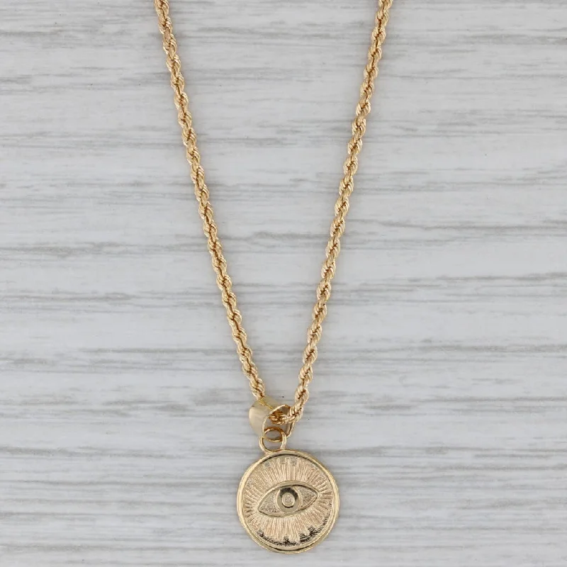 Vintage Style Necklaces For Collectors-New All Seeing Eye of Deity Talisman Pendant Necklace 14k Gold 18" Rope Chain