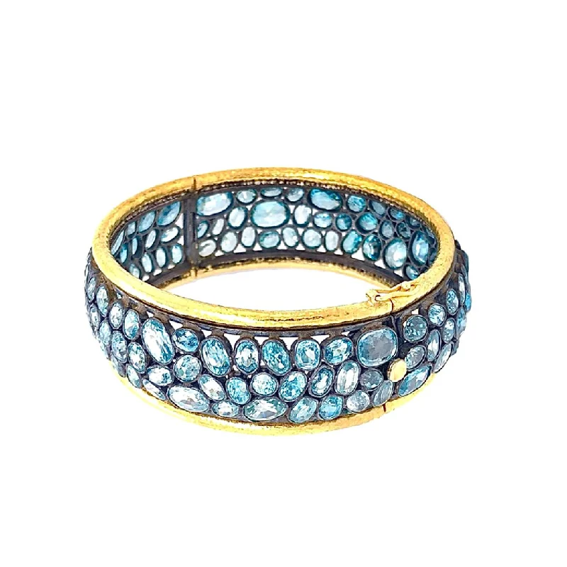 Cuff Bangles For Women-Blue Zircon Pebble Bangle Bracelet