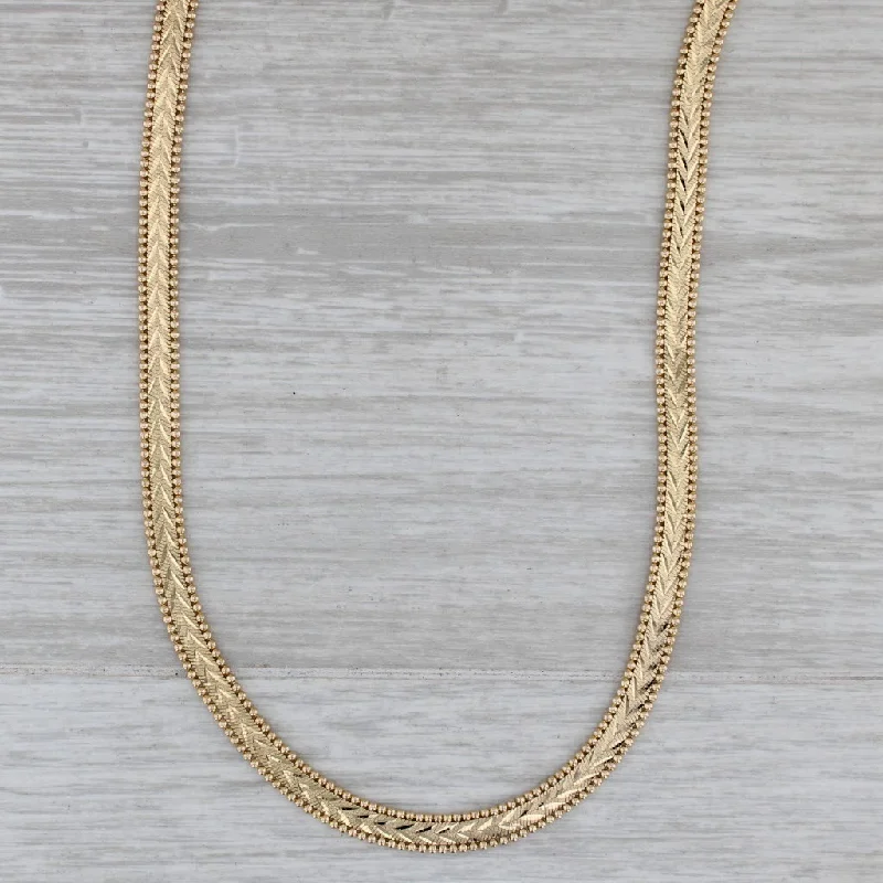 Large Statement Necklaces For Parties-Reversible Pattern Herringbone Chain Necklace 14k Yellow Gold 16" 5.2 mm Italian