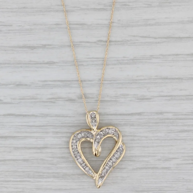 Minimalist Gold Necklaces For Everyday-0.20ctw Diamond Open Heart Pendant Necklace 10k Yellow Gold 19.5" Rope Chain