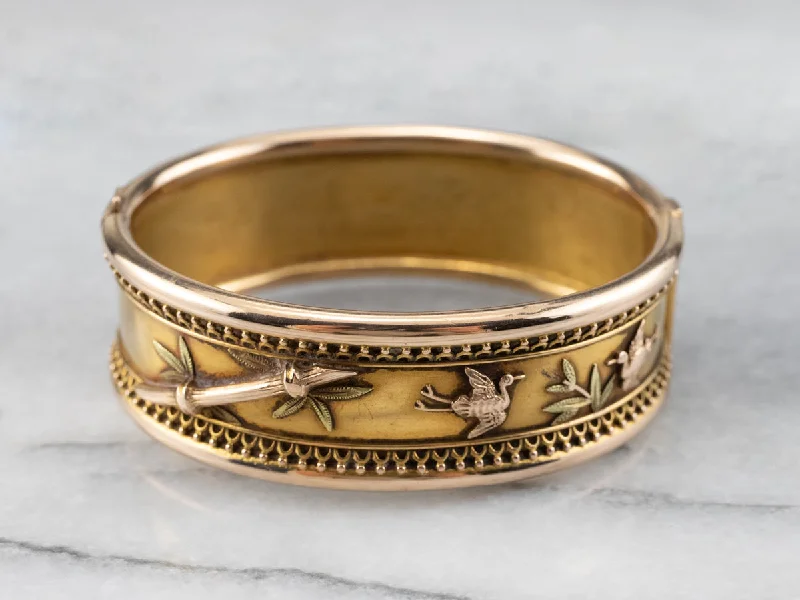 Custom Made Bangles-Antique Japonisme Gold Bangle Bracelet