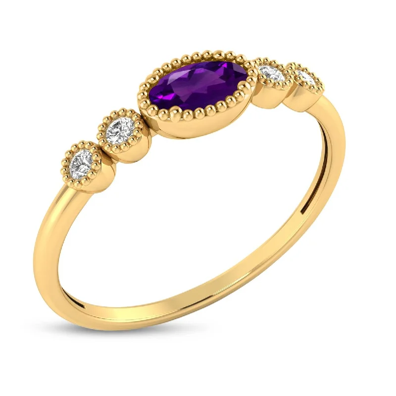 Fashionable Gold Rings For Trendy Look-YELLOW GOLD AMETHYST AND DIAMOND RING