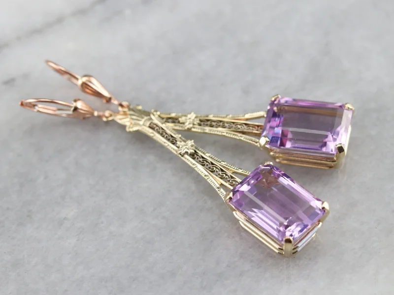 Elegant Earrings For Anniversary Celebrations-Floral Filigree Amethyst Drop Earrings