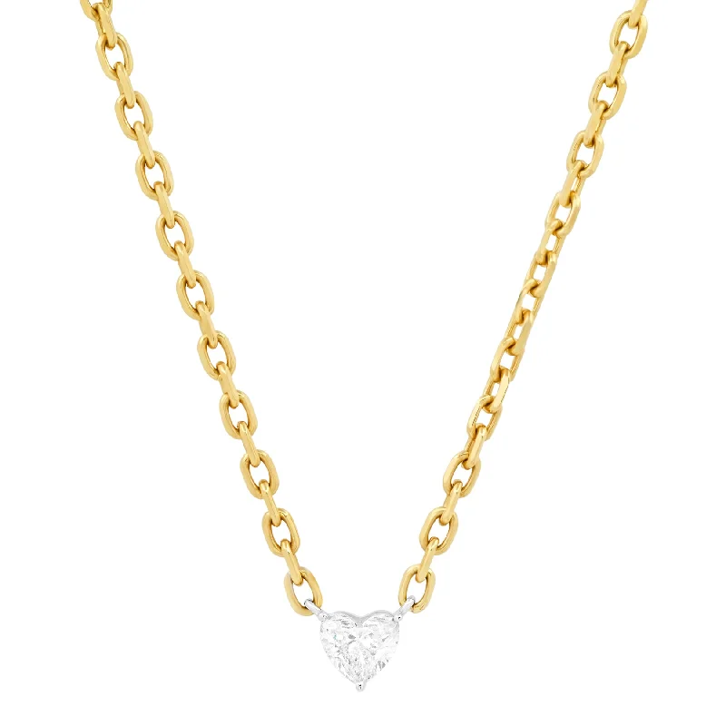 Simple Choker Necklaces For Casual Style-DIAMOND HEART NECKLACE, 14kt GOLD