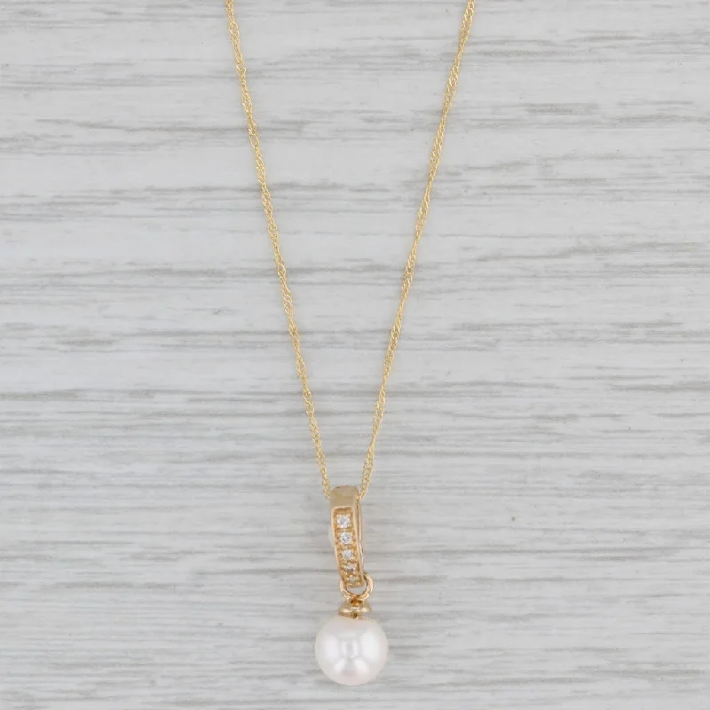 Trendy Cross Necklaces For Bold Fashion-New Cultured Pearl Diamond Pendant Necklace 14k Yellow Gold 18" Singapore Chain