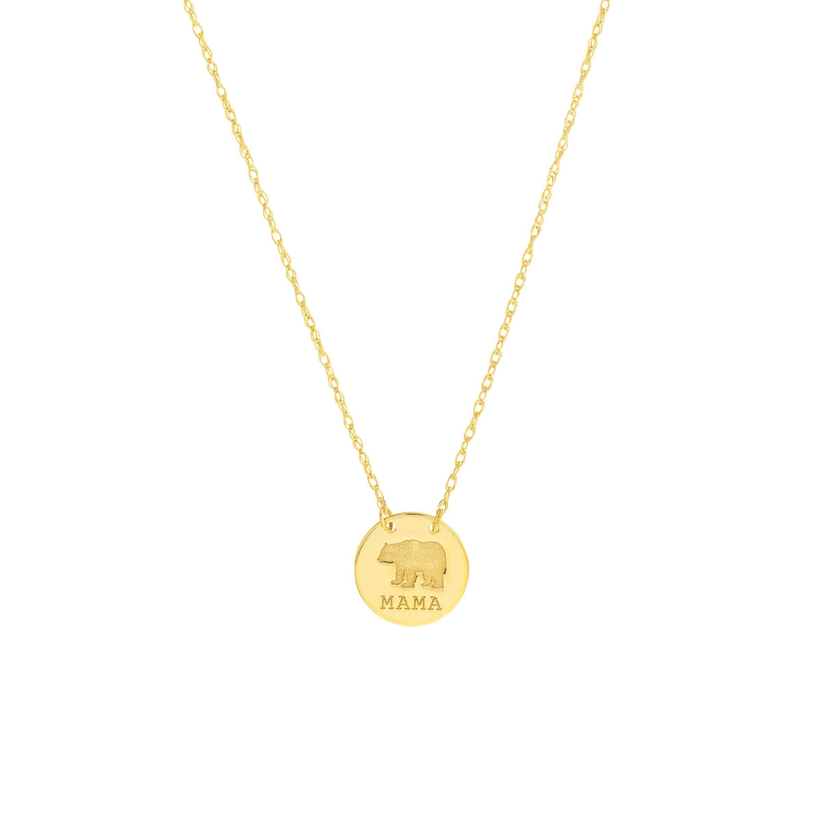 Rose Gold Necklaces For Elegant Look-14K Yellow Gold Mama Bear Mini Disc Necklace