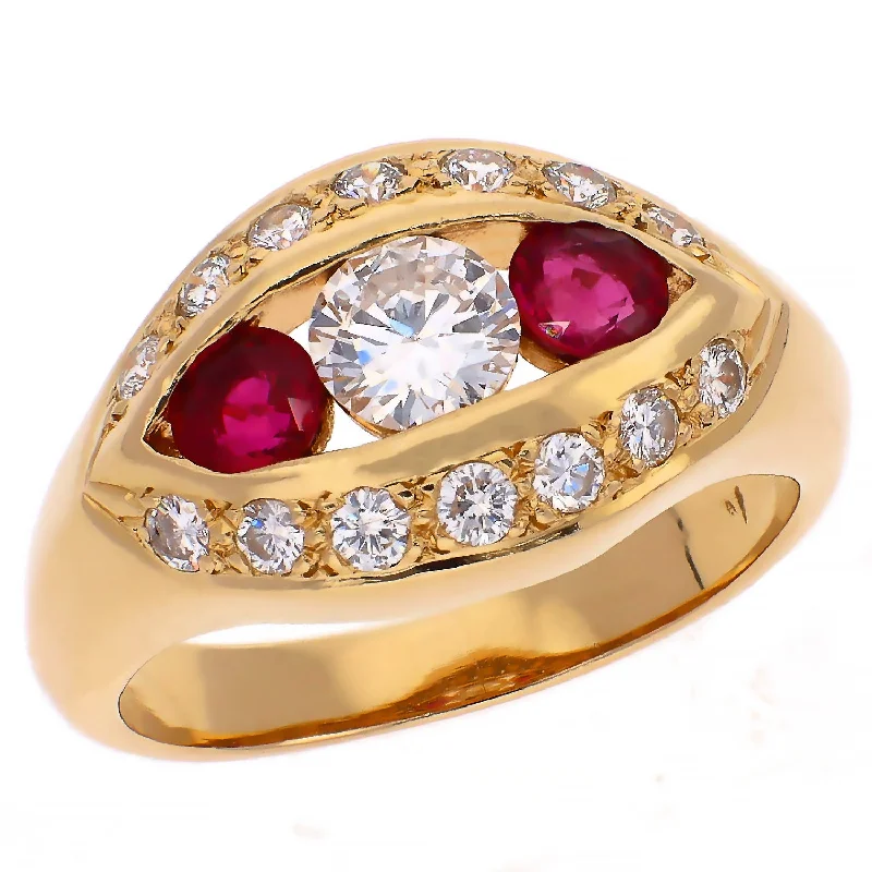 Custom Promise Rings For Special Gifts-14K Yellow Gold Ruby and Diamond Third Eye Ring