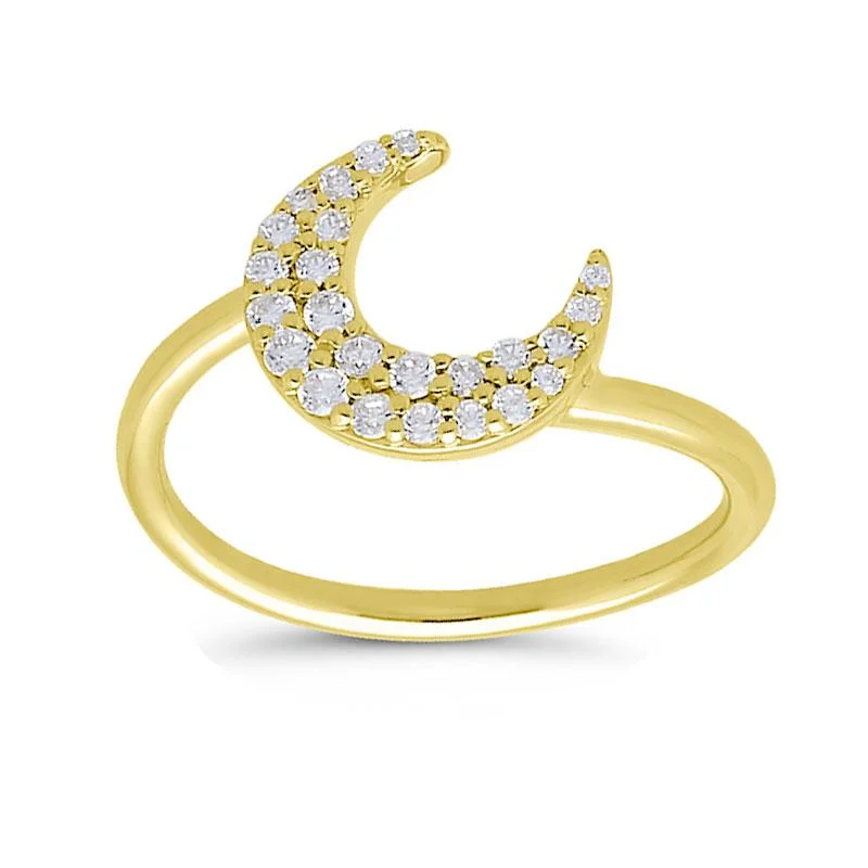 Unique Customizable Engagement Rings-CRESCENT MOON DIAMOND RING