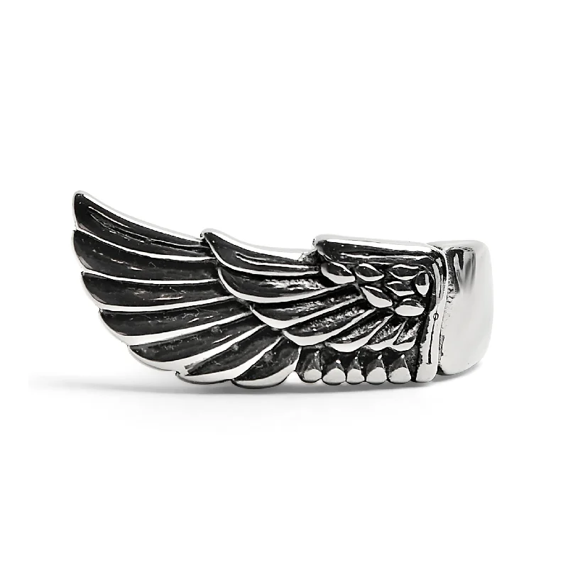 Customizable Wedding Bands For Personal Touch-Detailed Wing Stainless Steel Ring / SCR4039