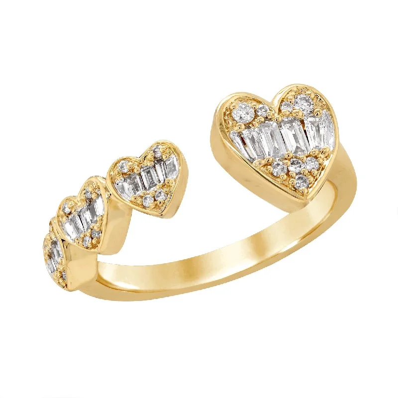 Beautiful Titanium Rings For Simple Style-YELLOW GOLD FASHION RING WITH HEART DESIGN AND DIAMONDS, .33 CT TW