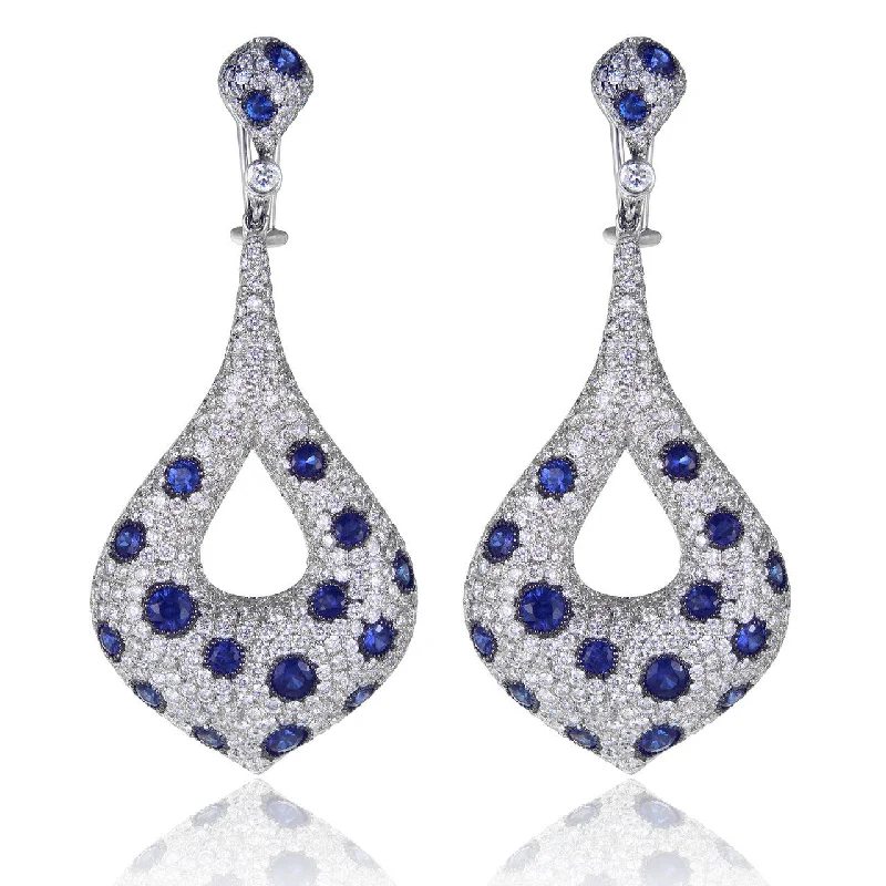 Unique Gold Earrings For Gifting-18K White Gold 16.57ct Diamond and Blue Sapphire Drop Earrings